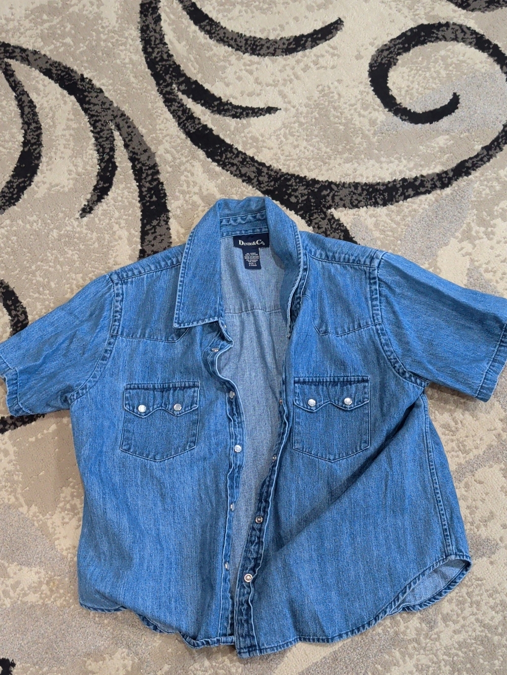 Women's Short Sleeve Denim Shirt - Blue